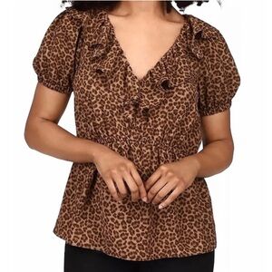 Michael by Michael Kors Leopard Print Ruffle Top size M